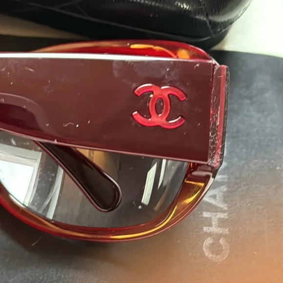 CHANEL vintage large Burgundy Prescription lens Frames+Sock+Quilted CC CASE CHANEL vintage large Burgundy Prescription lens Frames+Sock+  main image 4